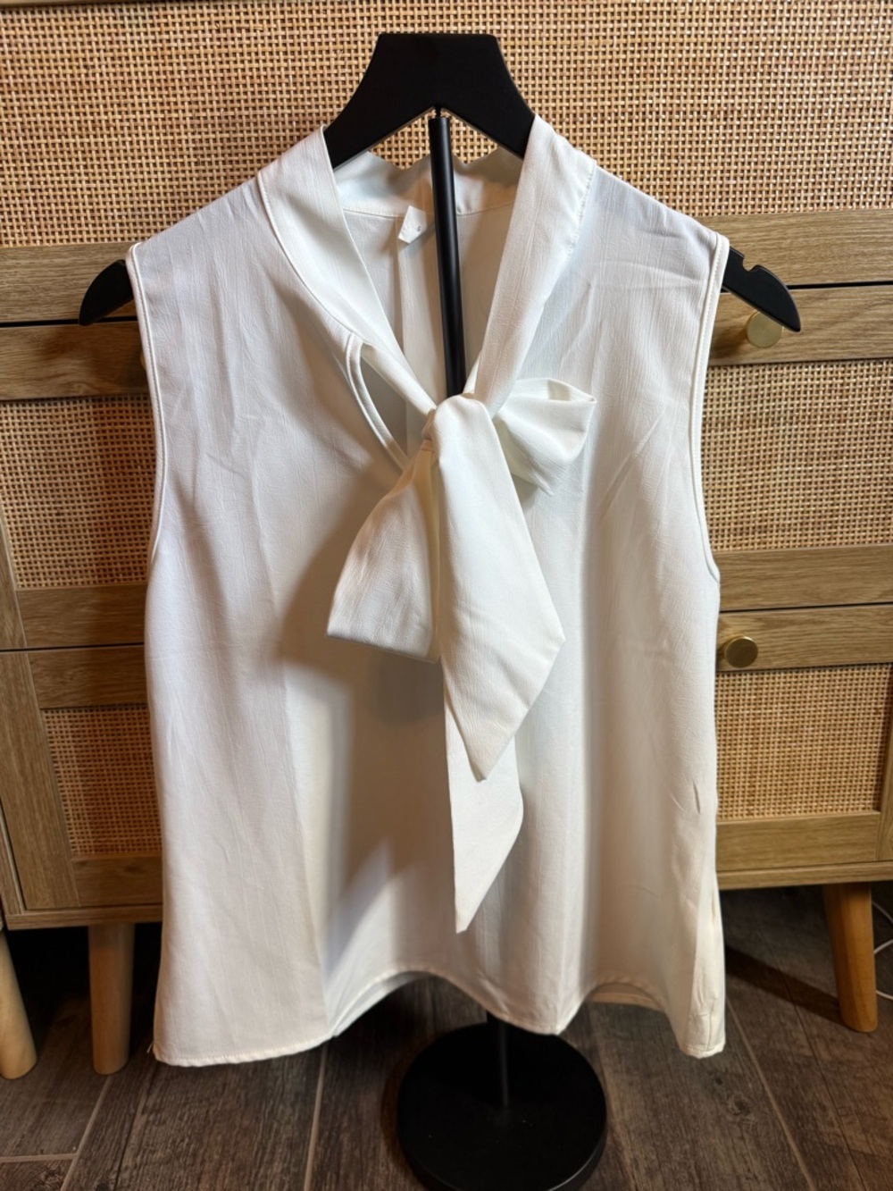 Sleeveless White Tie-Neck Blouse - Women's Dressy Top